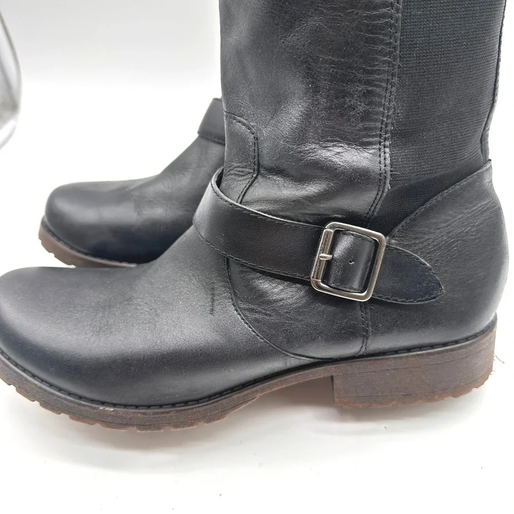 Kenneth Cole New York Womens Black Leather Tall Riding Boots Buckle Size 9